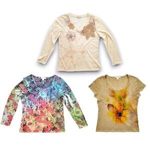 Coldwater Creek Bundle 3X Art-Inspired Print T-Shirts Sz S Cottagecore Boho Chic